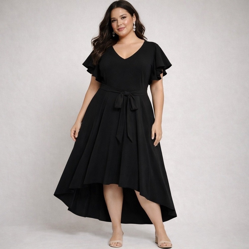 Lane Bryant Black High-Low Flutter Sleeve Dress Size 26 NWT Plus Size‎